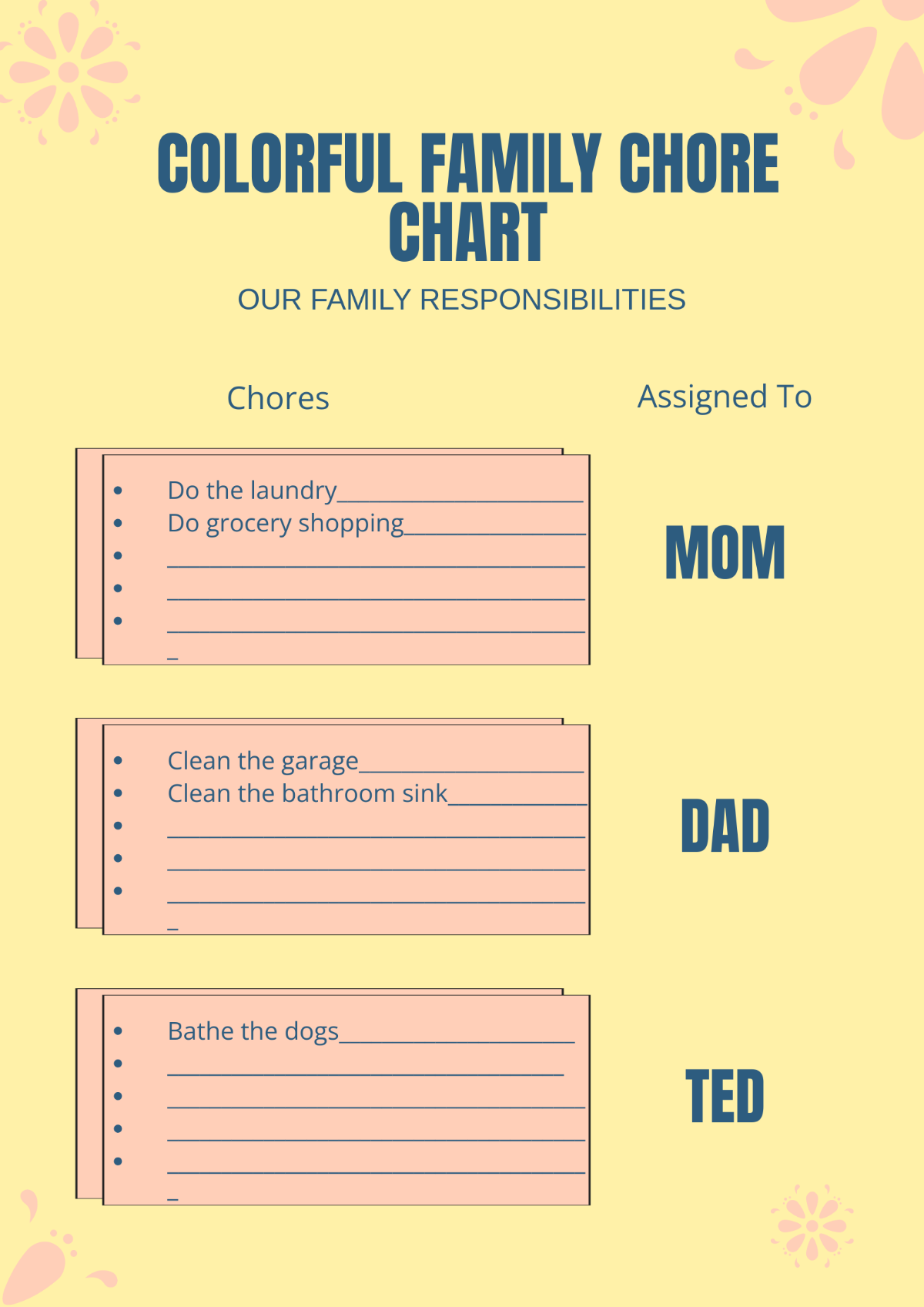 Colorful Family Chore Chart Template