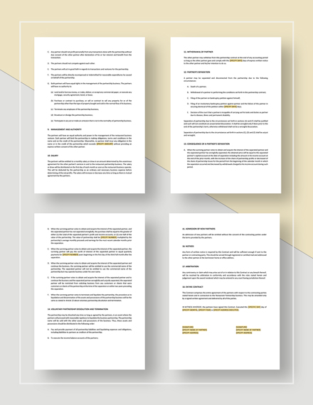 Restaurant Partnership Contract Template Google Docs Word Template