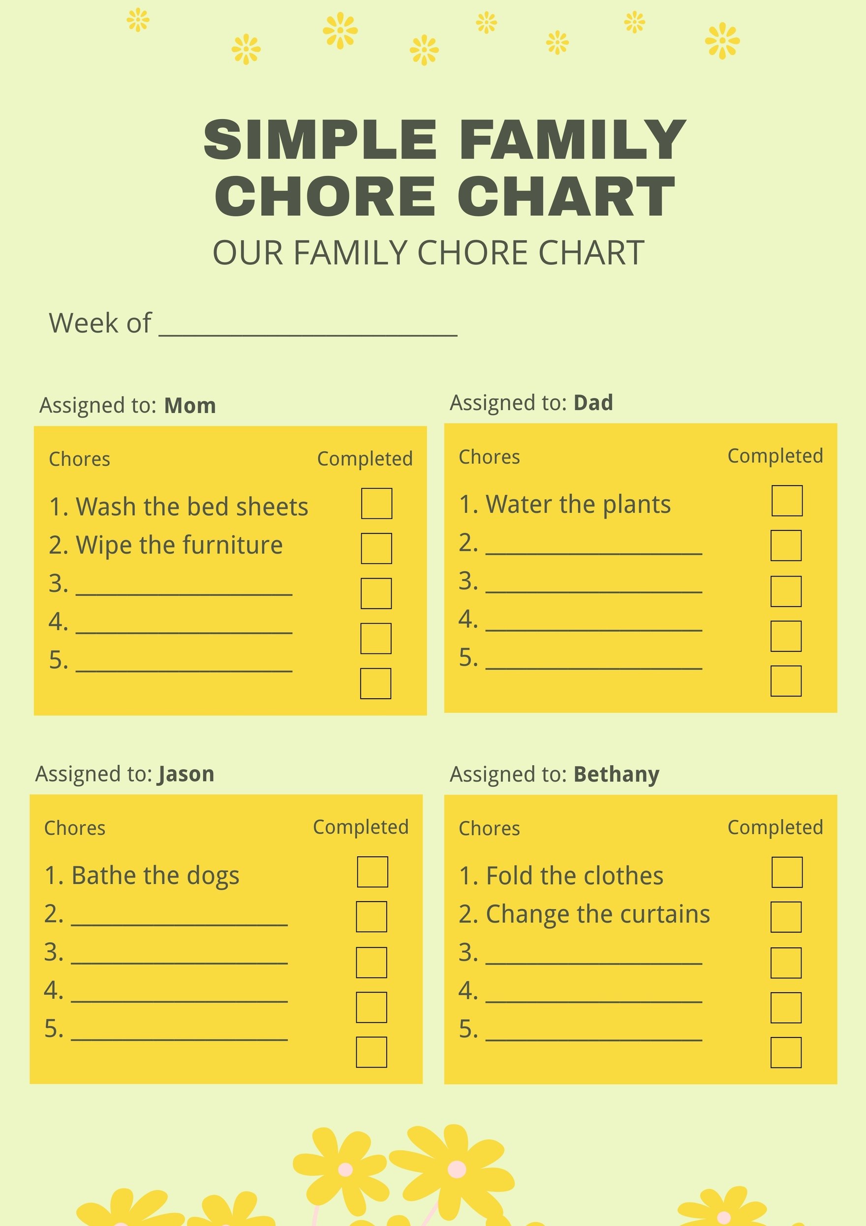 Free Simple Family Chore Chart in PDF, Illustrator