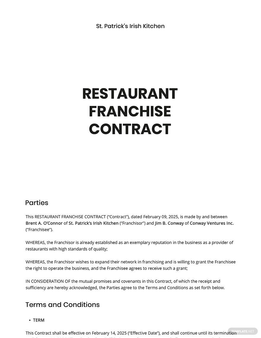 Restaurant Franchise Contract Template