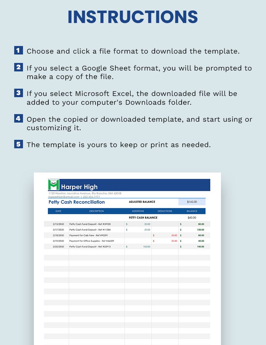 Petty Cash Reconciliation Template Google Sheets, Excel