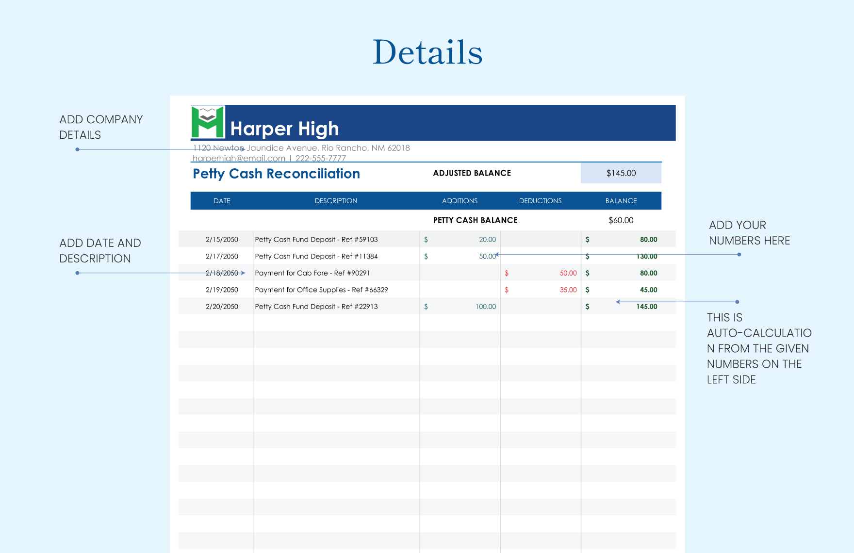Petty Cash Reconciliation Template Download in Excel Google Sheets