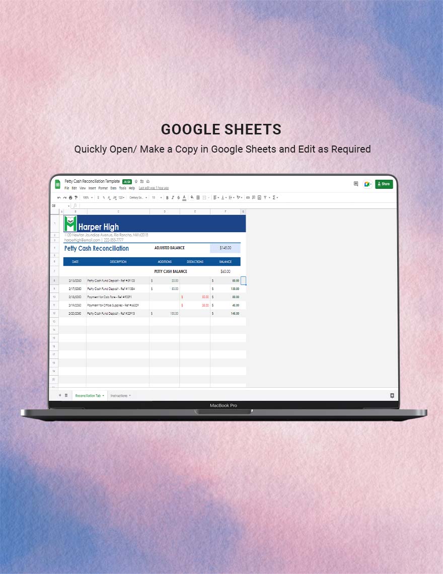 Petty Cash Reconciliation Template Google Sheets Excel Template net