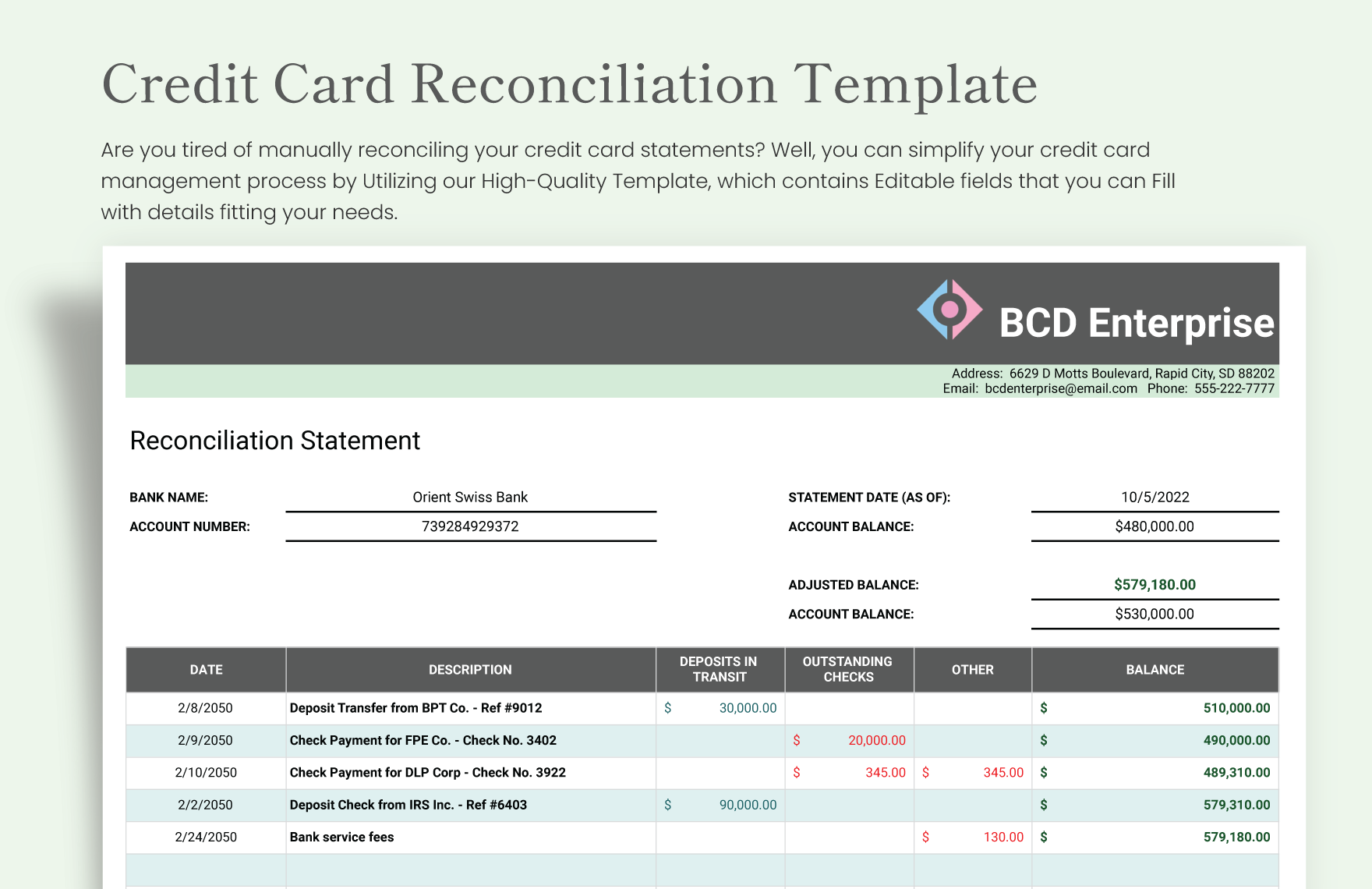 Credit Card Reconciliation Template Download in Excel, Google Sheets