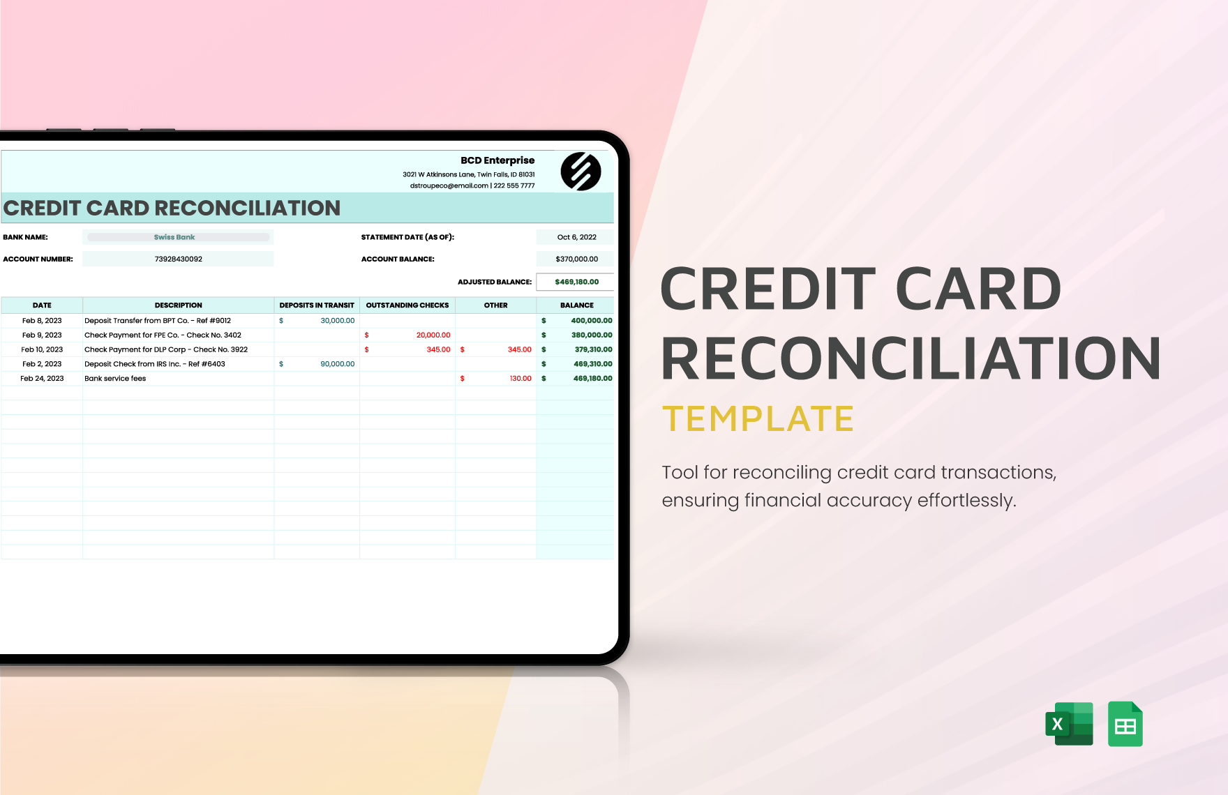 Credit Card Reconciliation Template in Excel, Google Sheets