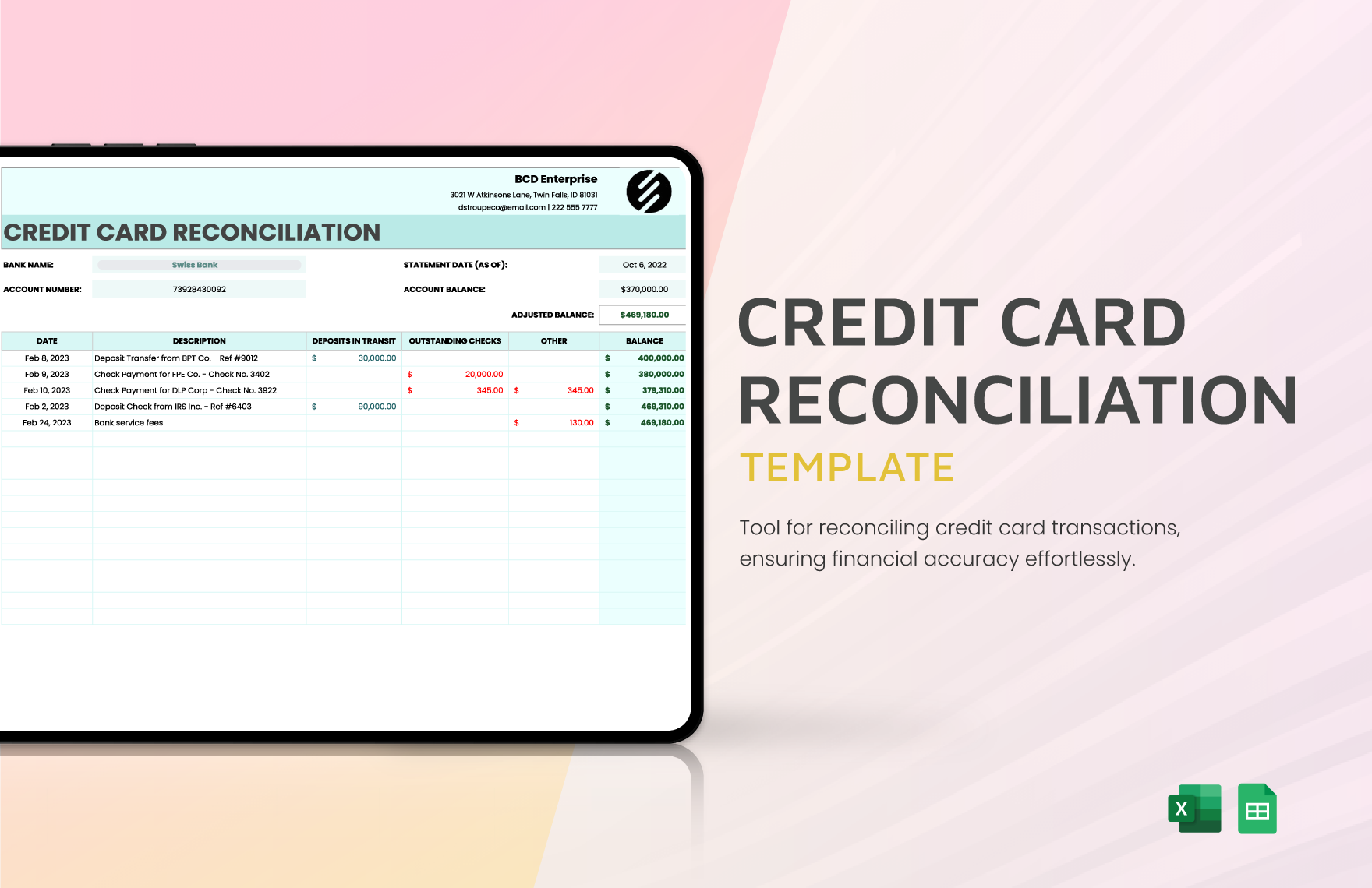 Credit Card Reconciliation Template in Excel, Google Sheets - Download | Template.net