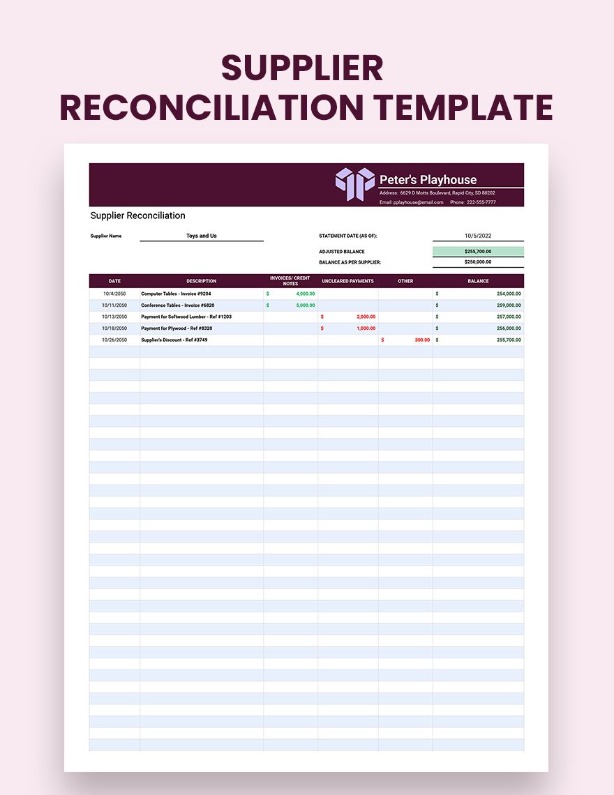 Supplier Reconciliation Template Google Sheets Excel Template