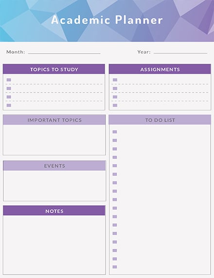 Academic Planner Template Free