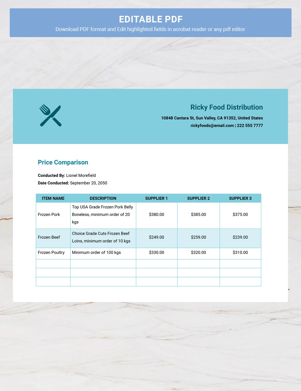 Supplier Comparison Template in Word, Google Docs, Pages Download