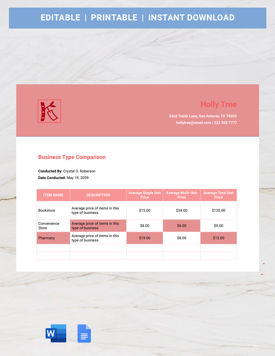 FREE Price Comparison Template Download In Word Google Docs Excel 