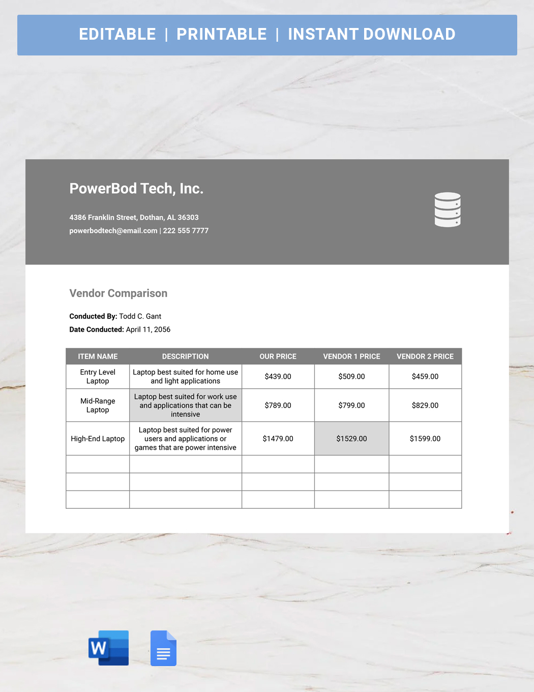 Vendor Comparison Template Google Docs Word Apple Pages Template Vendor Comparison Template Google Docs Word Apple Pages Template