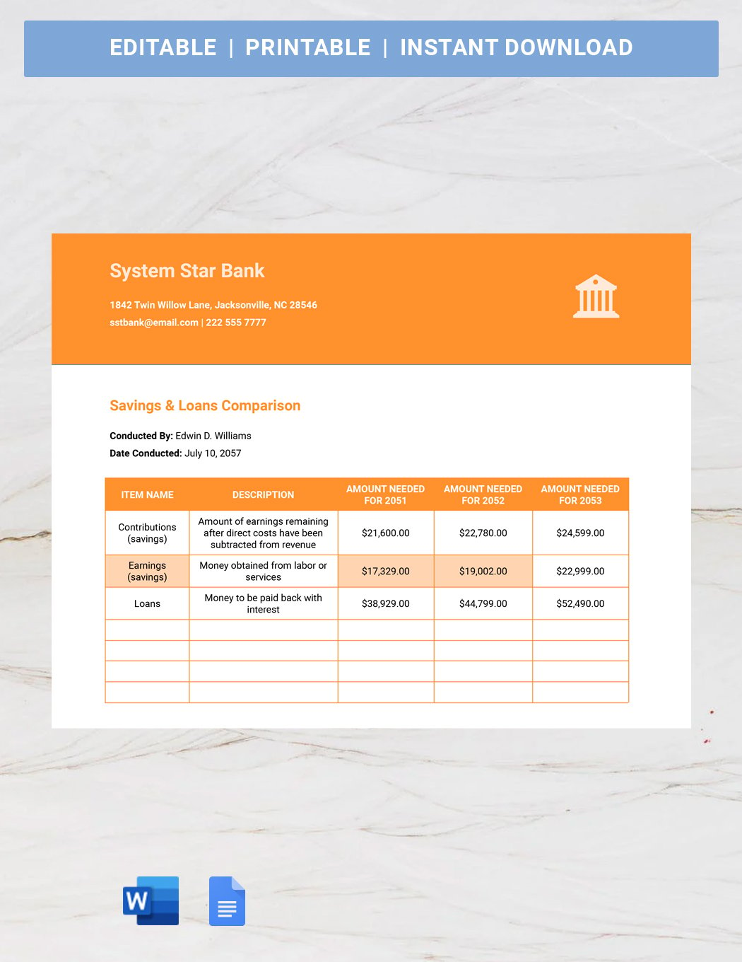 Savings & Loans Comparison Template in Word, Google Docs, Apple Pages