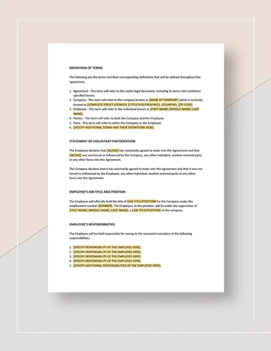 Restaurant Work Agreement Template - Google Docs, Word, Apple Pages ...