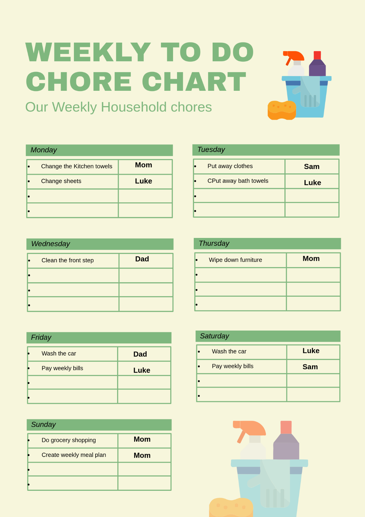 Family Weekly To Do Chore Chart Template