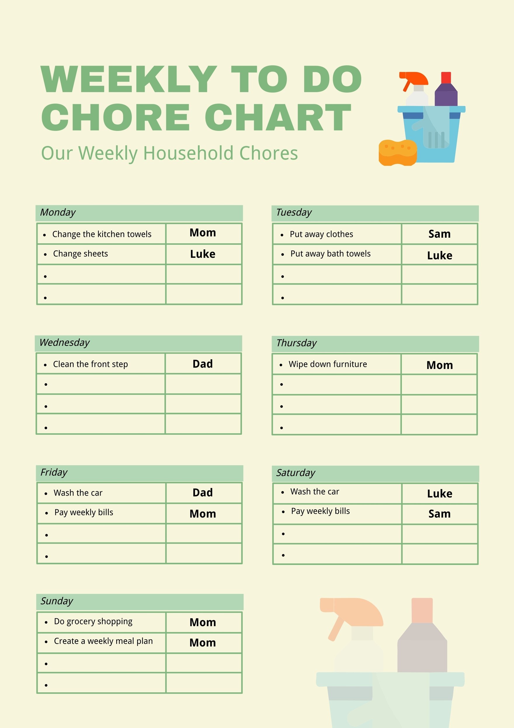 Family Weekly To Do Chore Chart