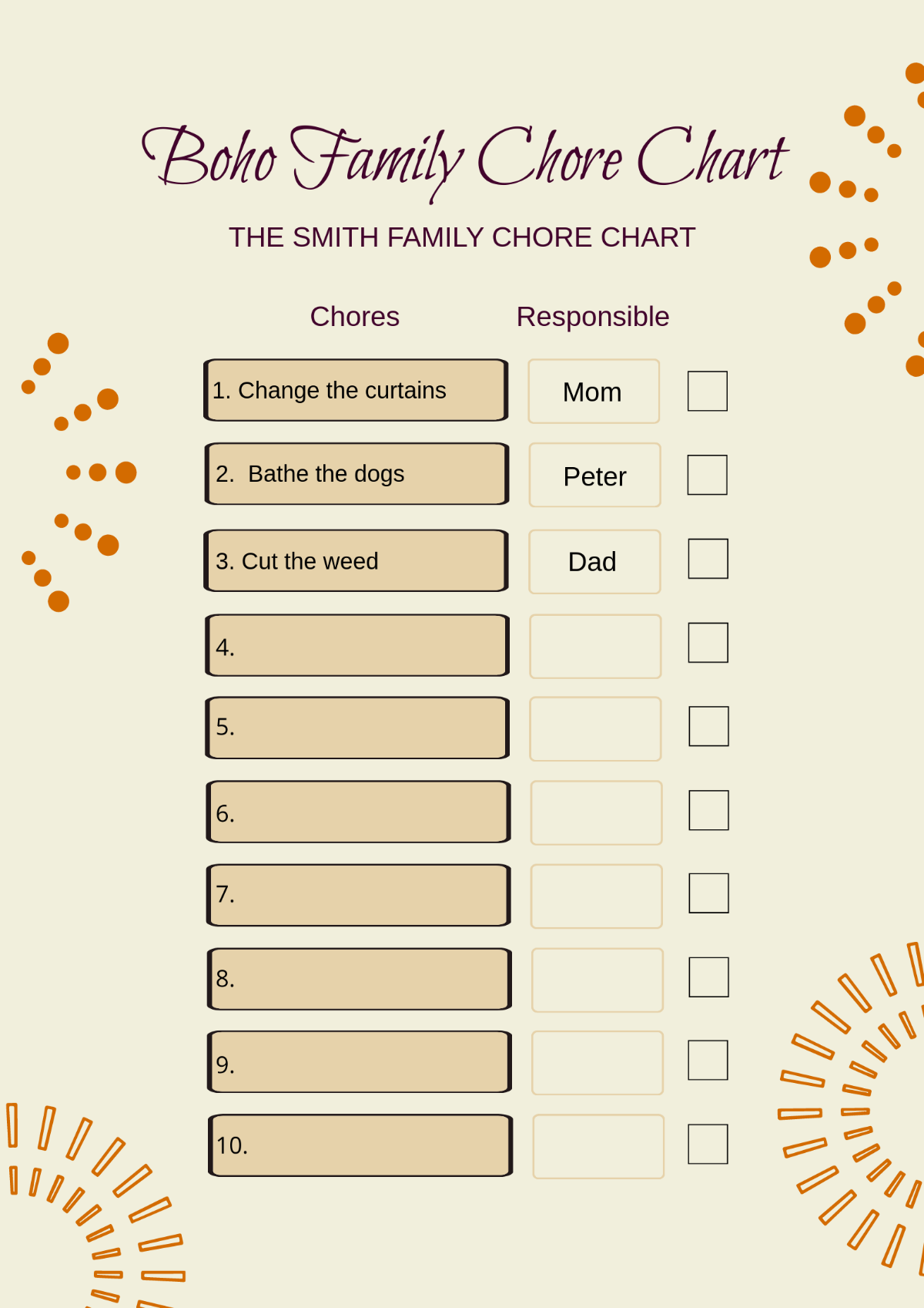 Boho Family Chore Chart Template