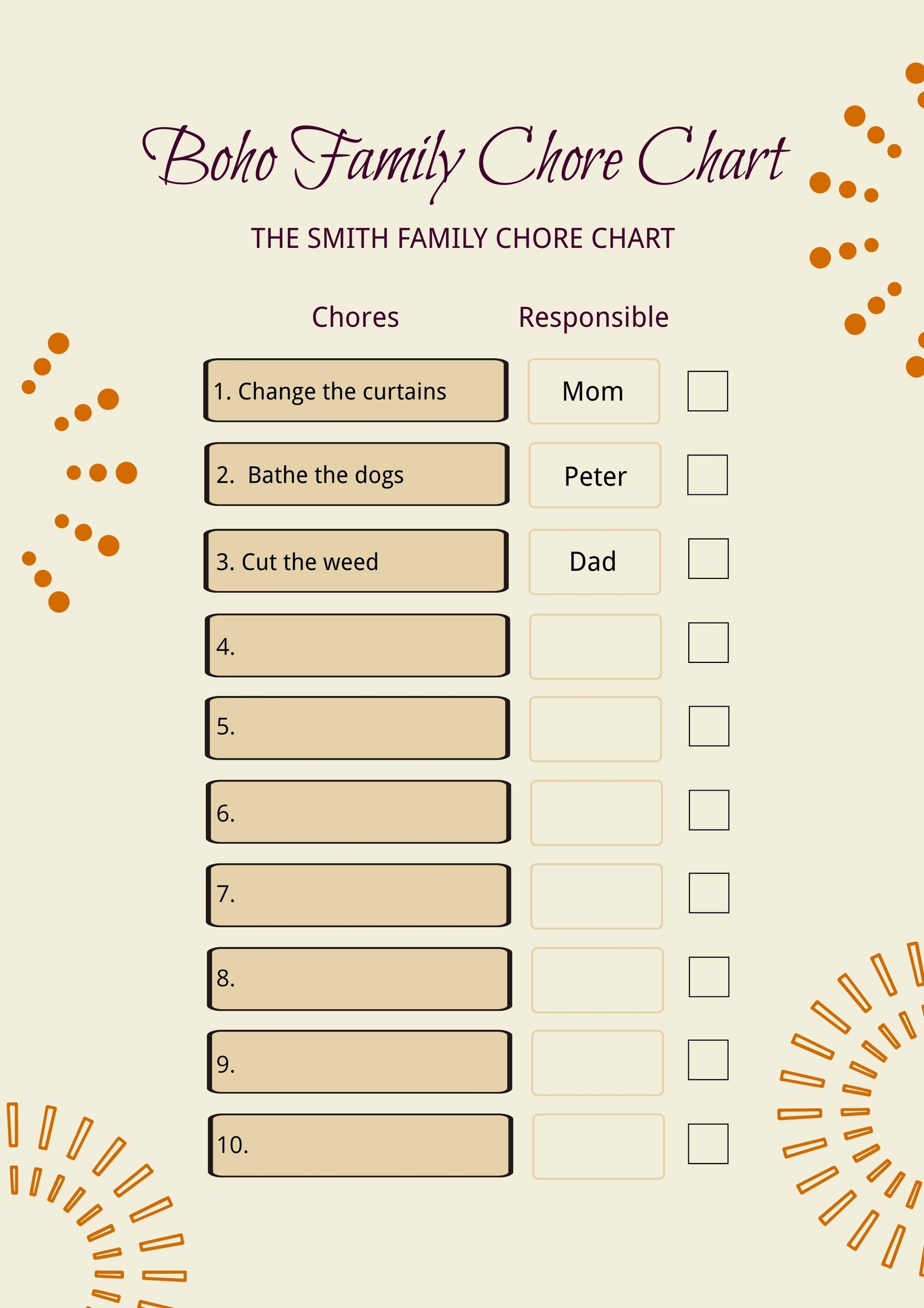 Free Boho Family Chore Chart in PDF, Illustrator