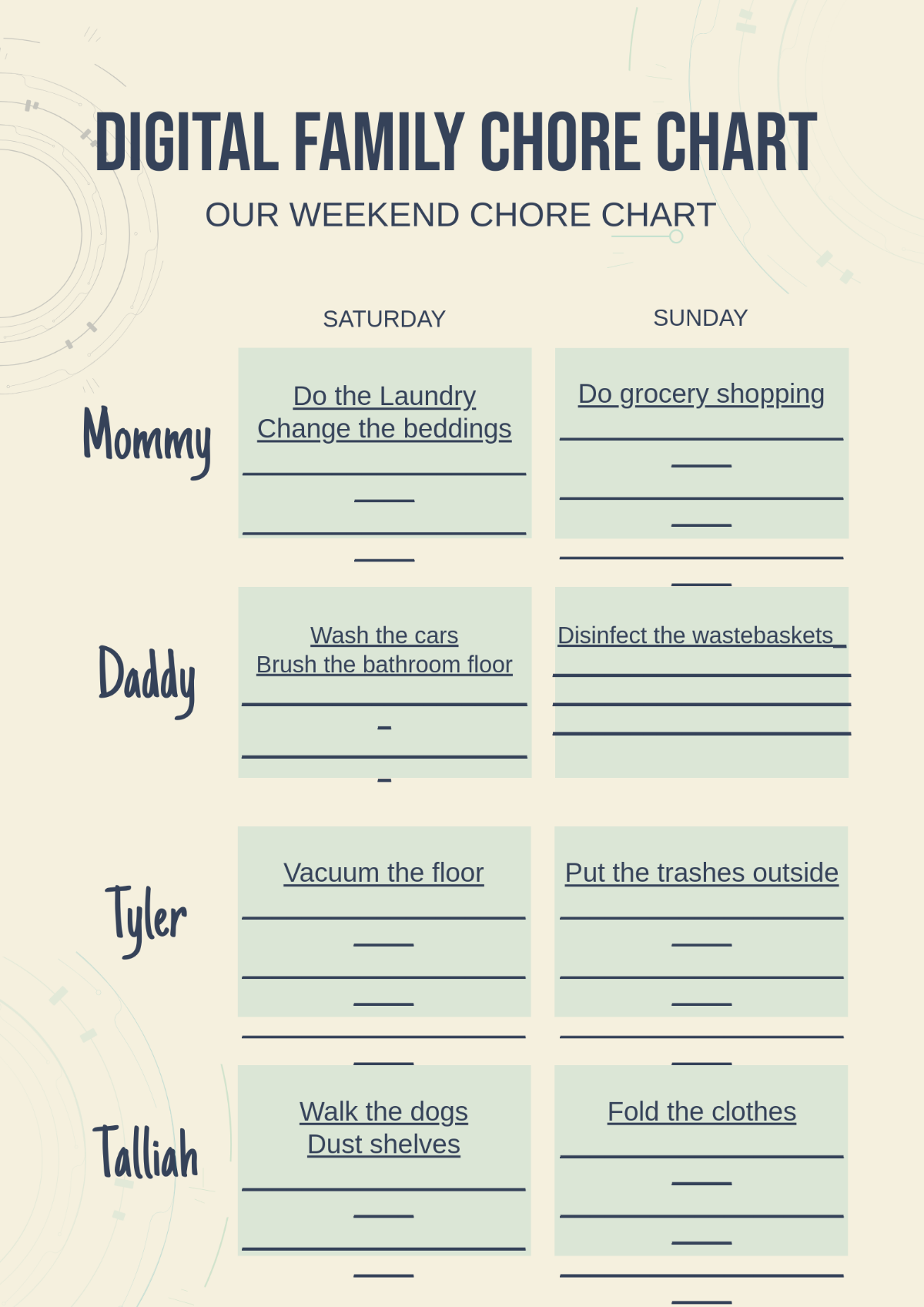 Digital Family Chore Chart Template