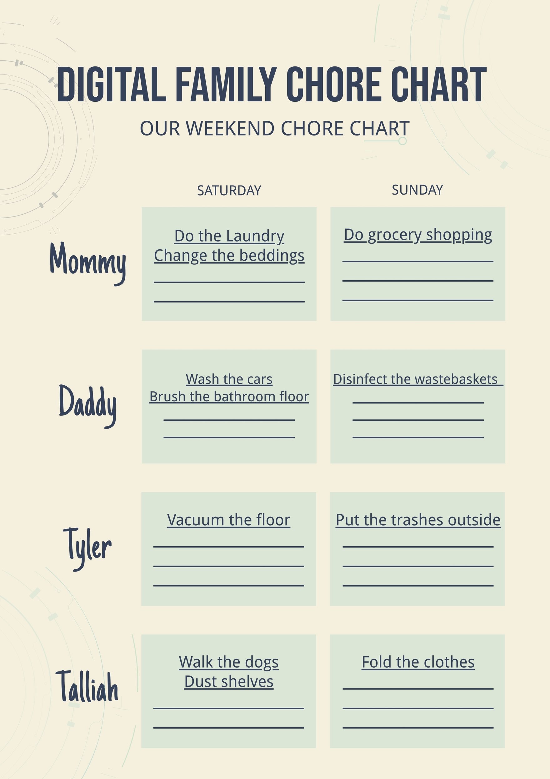 Free Digital Family Chore Chart in PDF, Illustrator