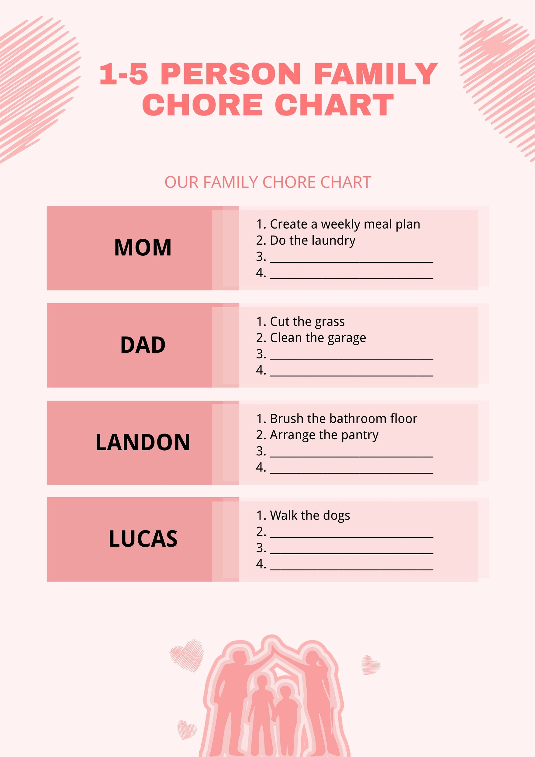 1-5 Person Family Chore Chart