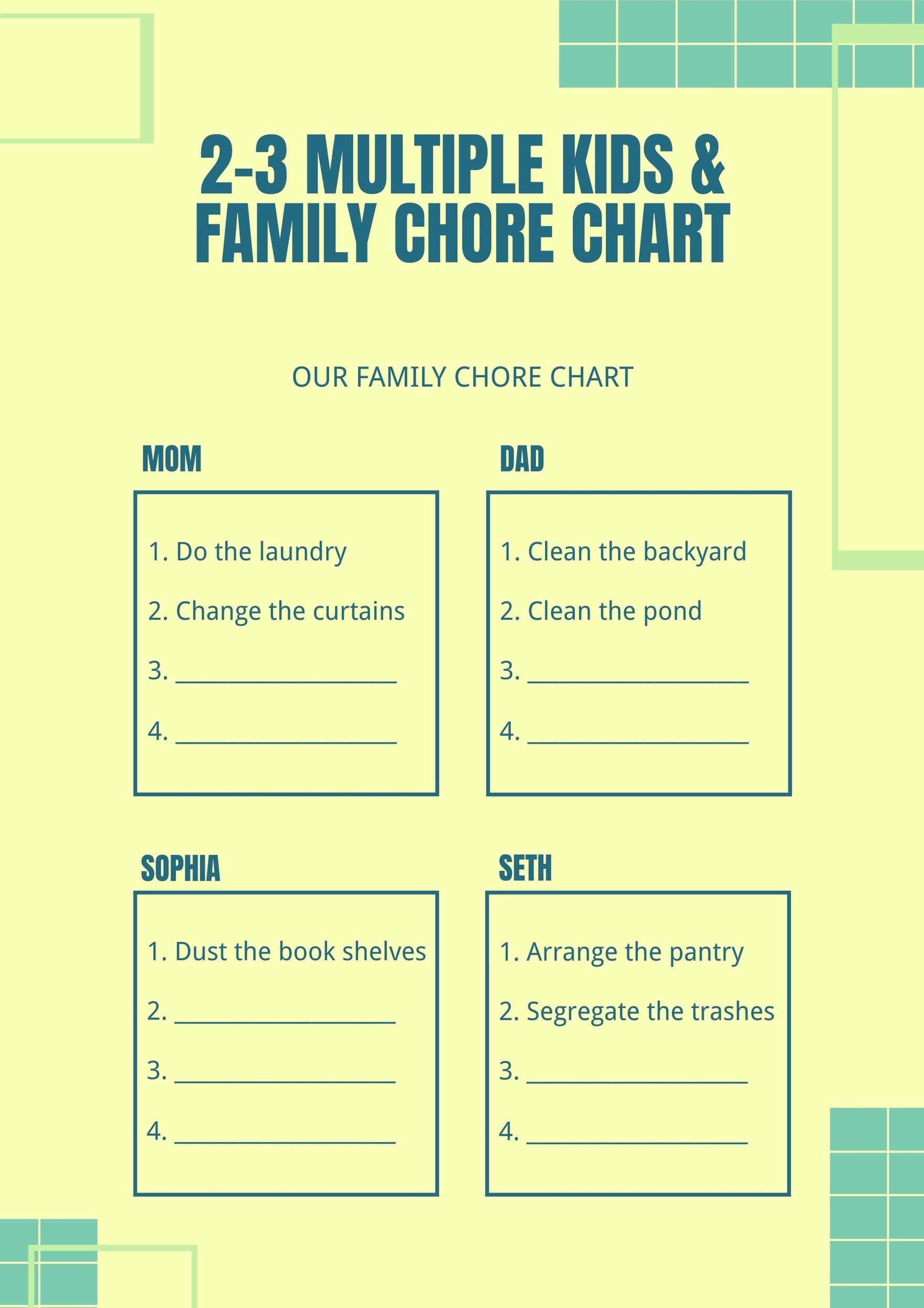 2-3 Multiple Kids & Family Chore Chart