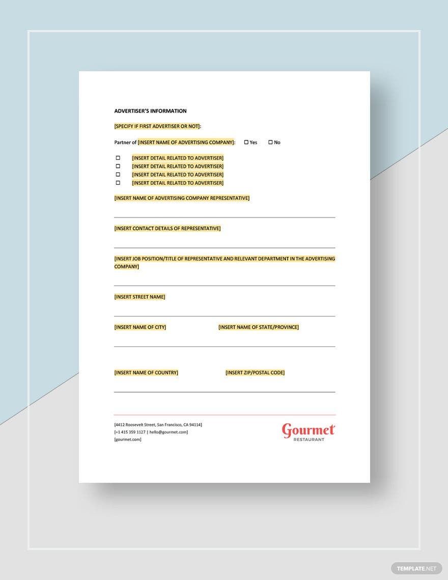 Restaurant Advertising Contract Template
