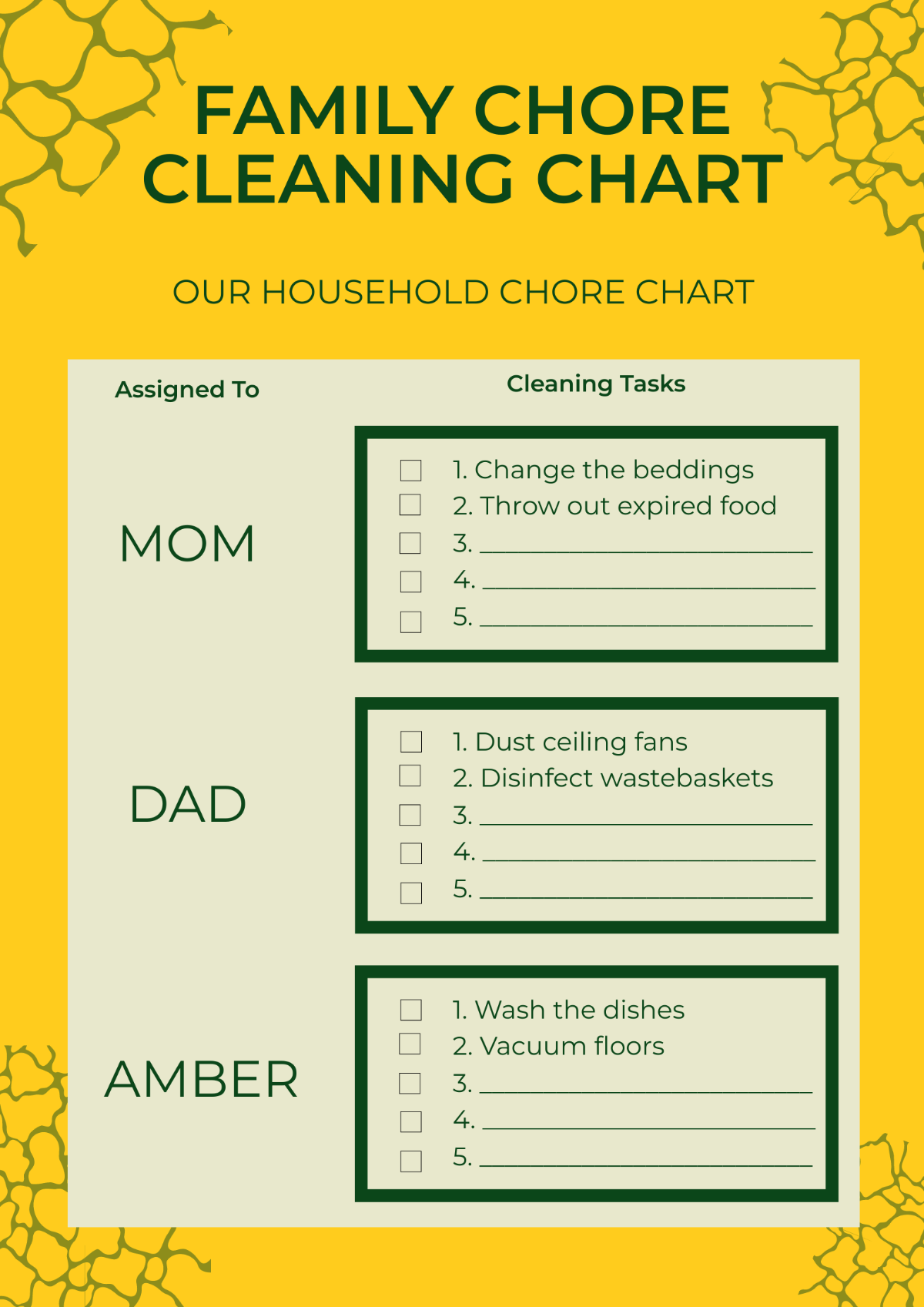 Family Chore Cleaning Chart Template