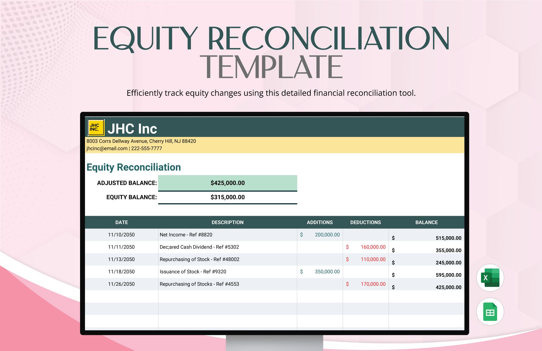 Equity Reconciliation Template in Excel, Google Sheets
