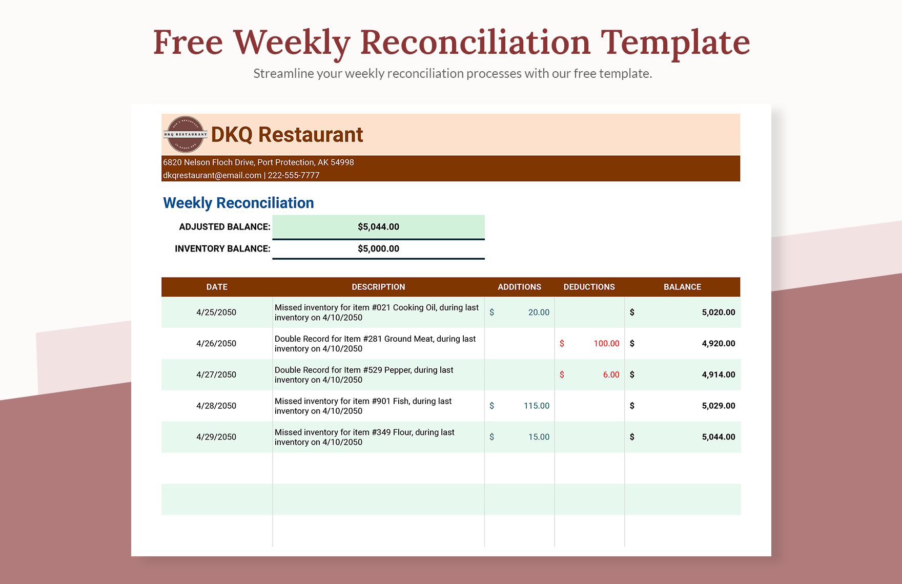 Weekly Reconciliation Template