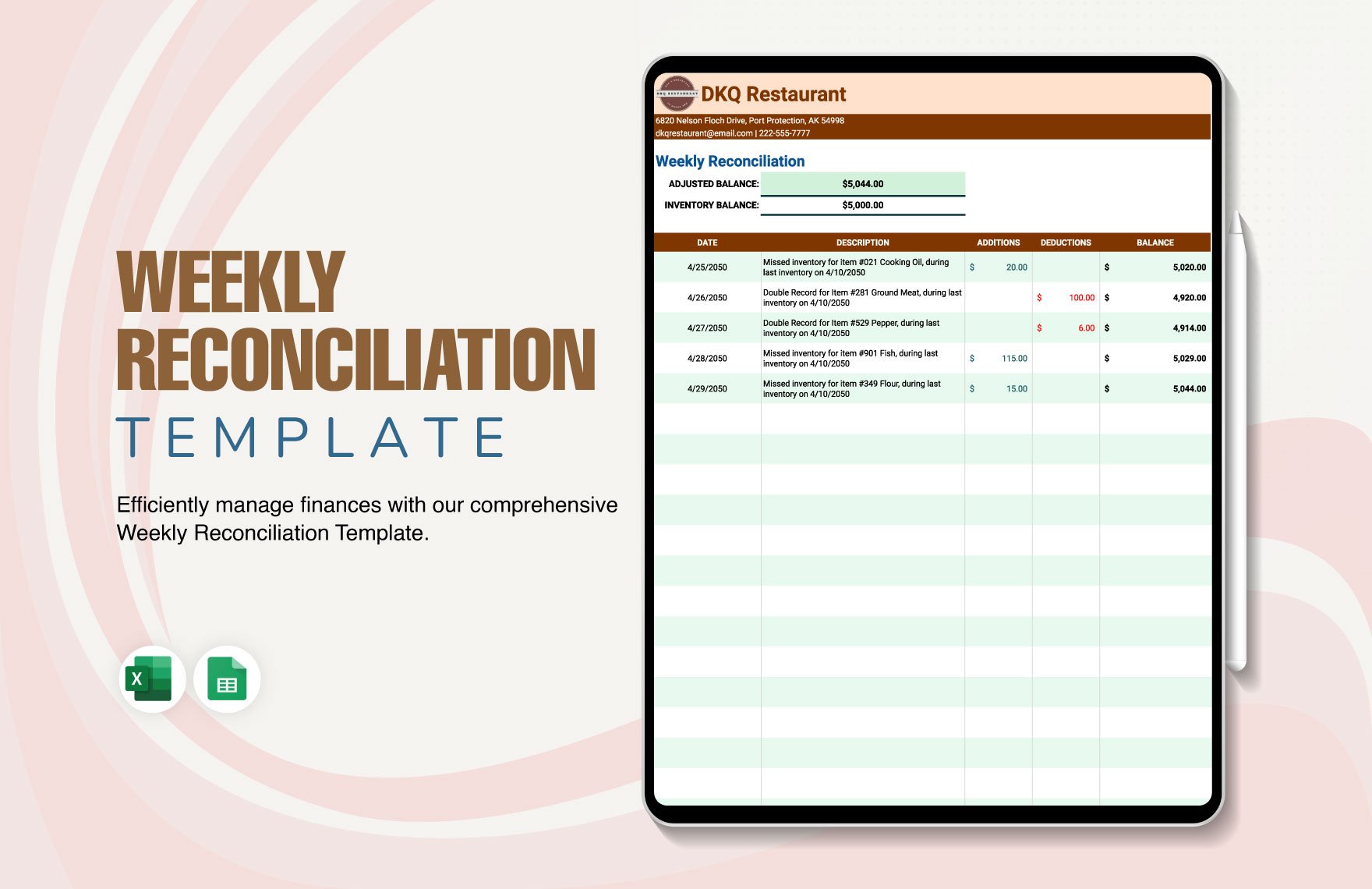 Free Weekly Reconciliation Template in Excel, Google Sheets