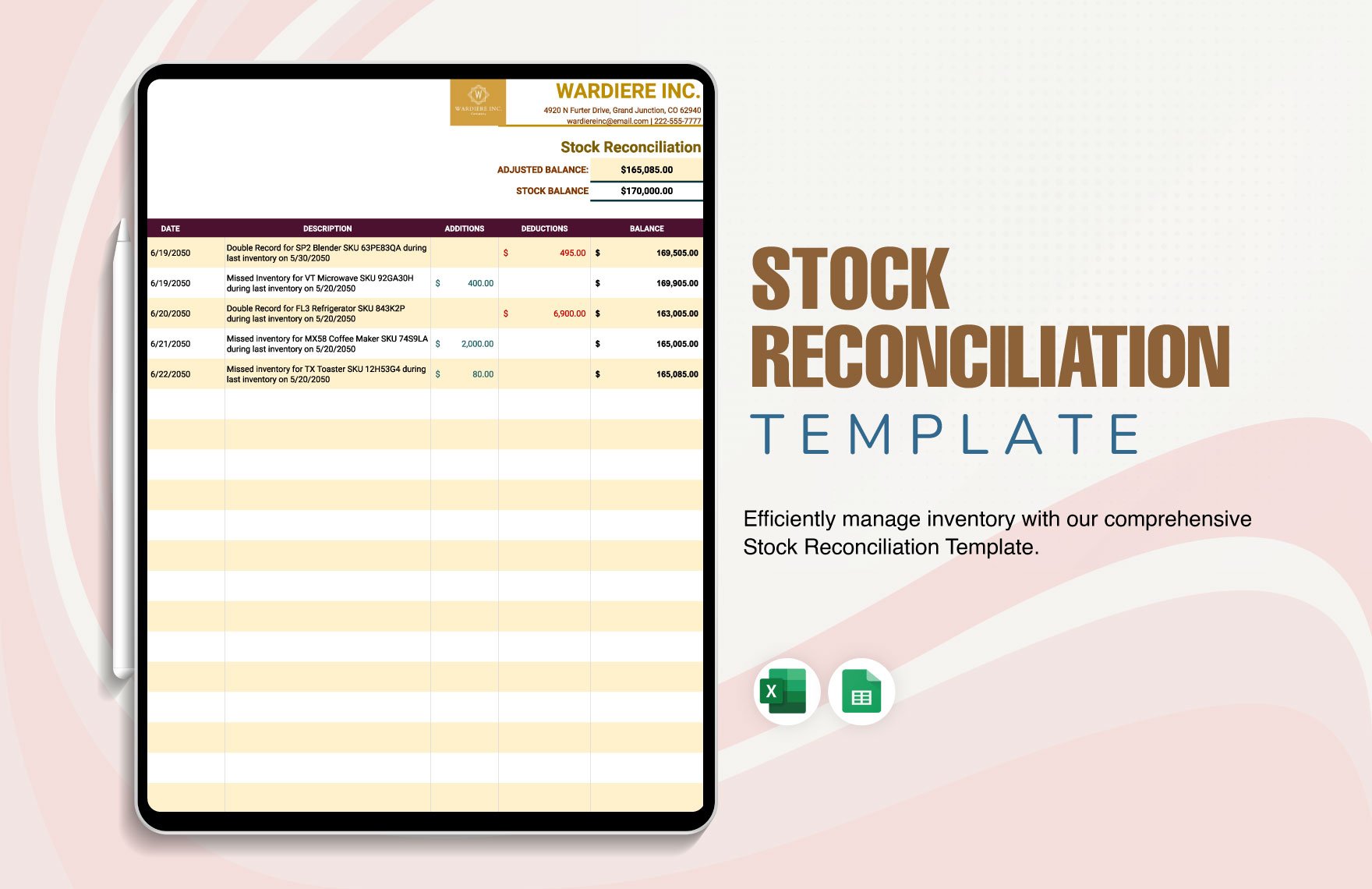Stock Reconciliation Template in Excel, Google Sheets