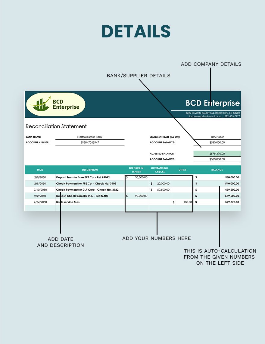 Reconciliation Statement Template - Google Sheets, Excel | Template.net