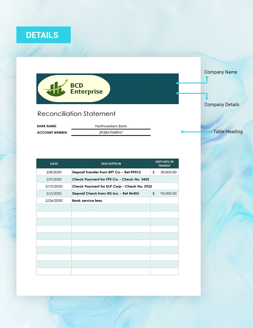 Reconciliation Statement Template - Google Sheets, Excel | Template.net