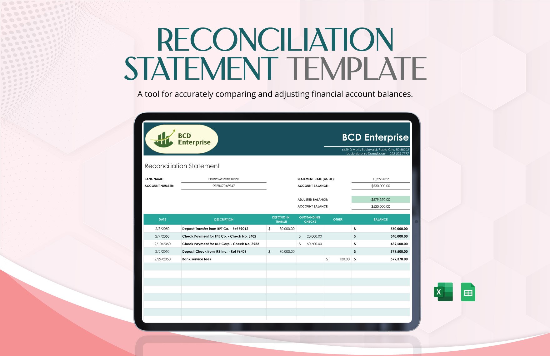 Reconciliation Statement Template in Excel, Google Sheets