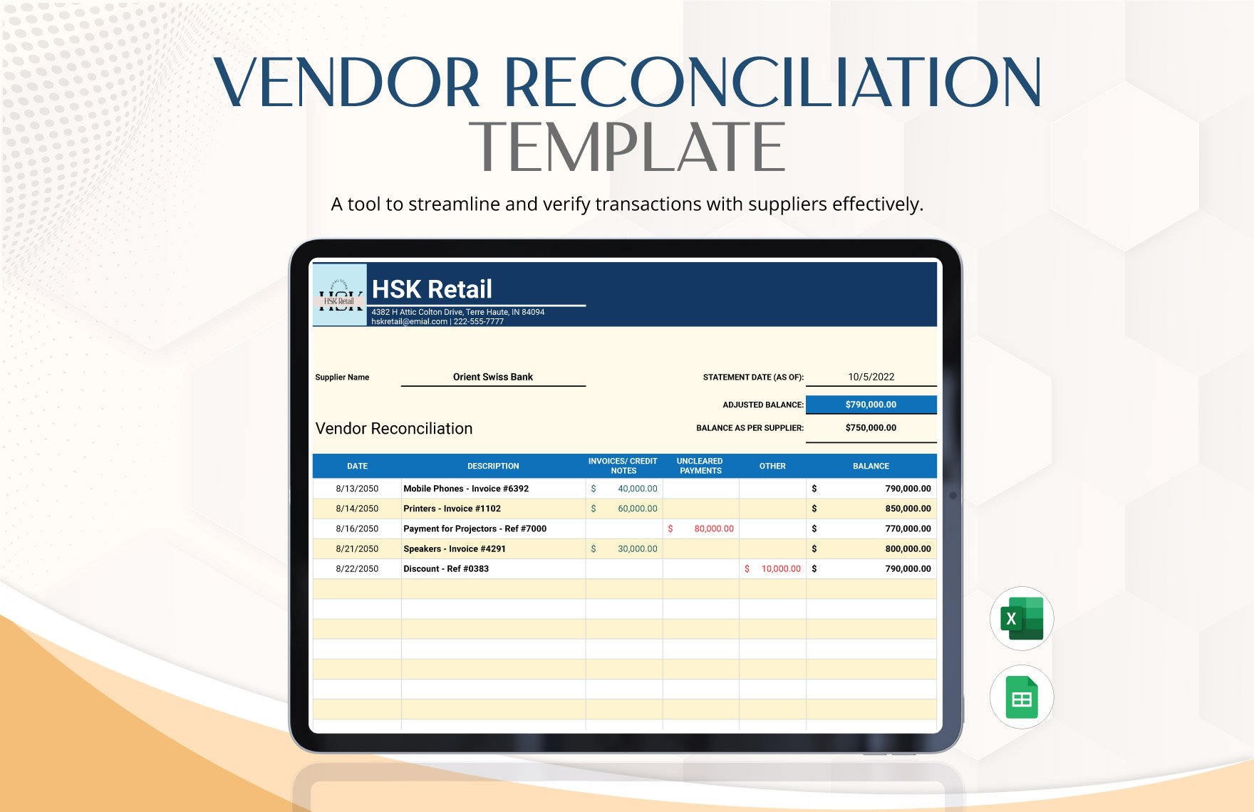 Vendor Reconciliation Template in Excel, Google Sheets