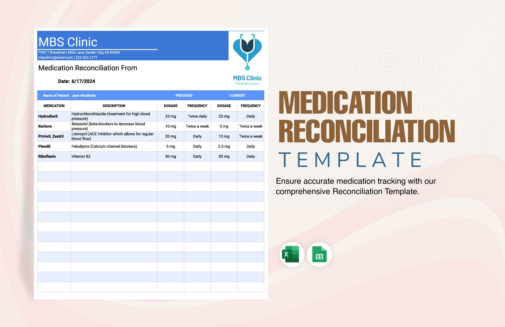 Medication Reconciliation Template in Excel, Google Sheets