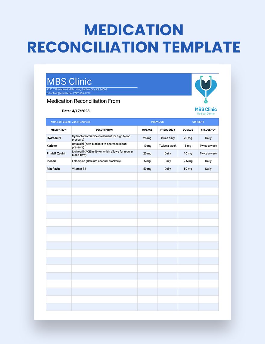 Medication Reconciliation Template Google Sheets Excel Template