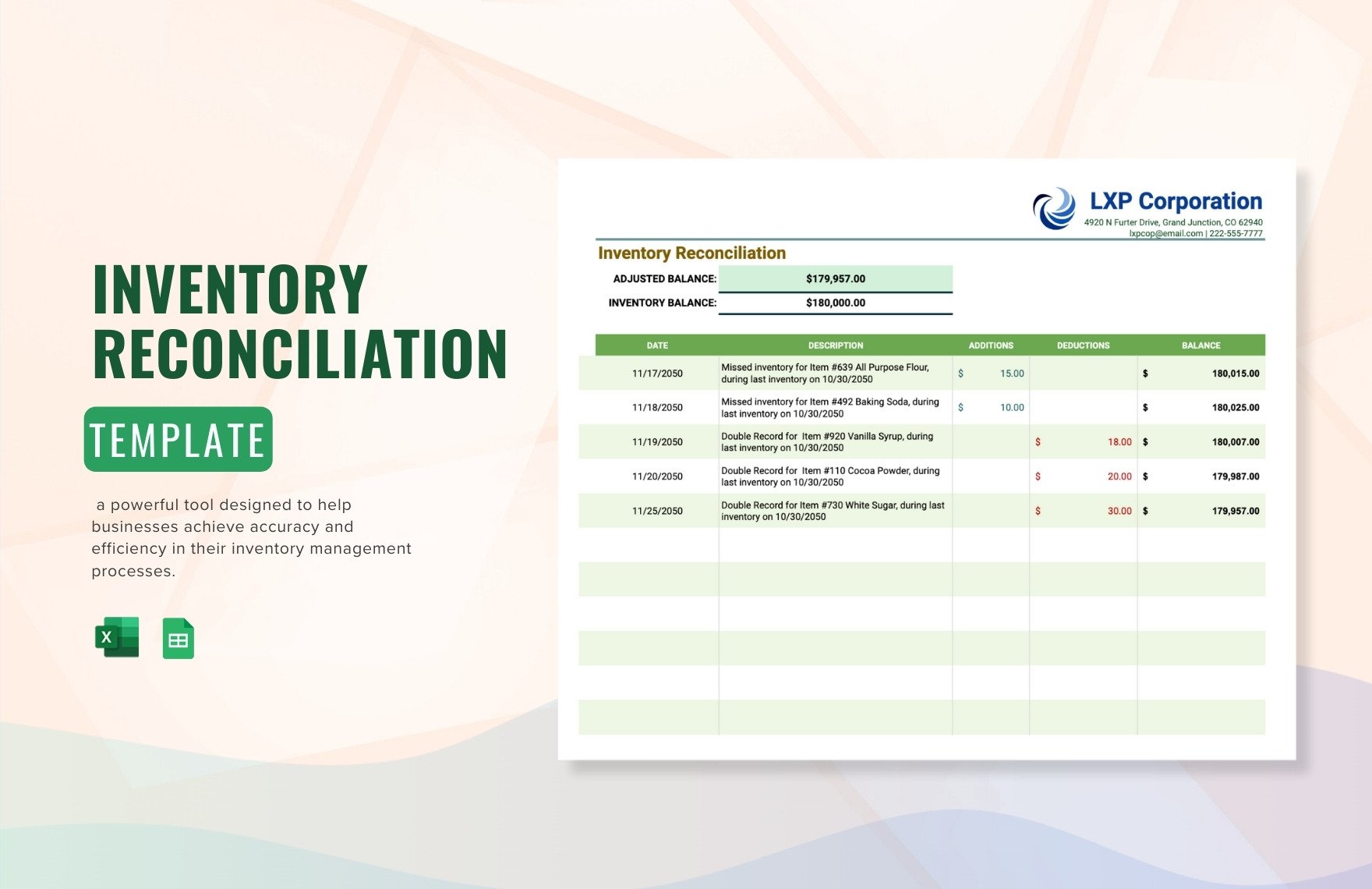 Inventory Reconciliation Template in Excel, Google Sheets