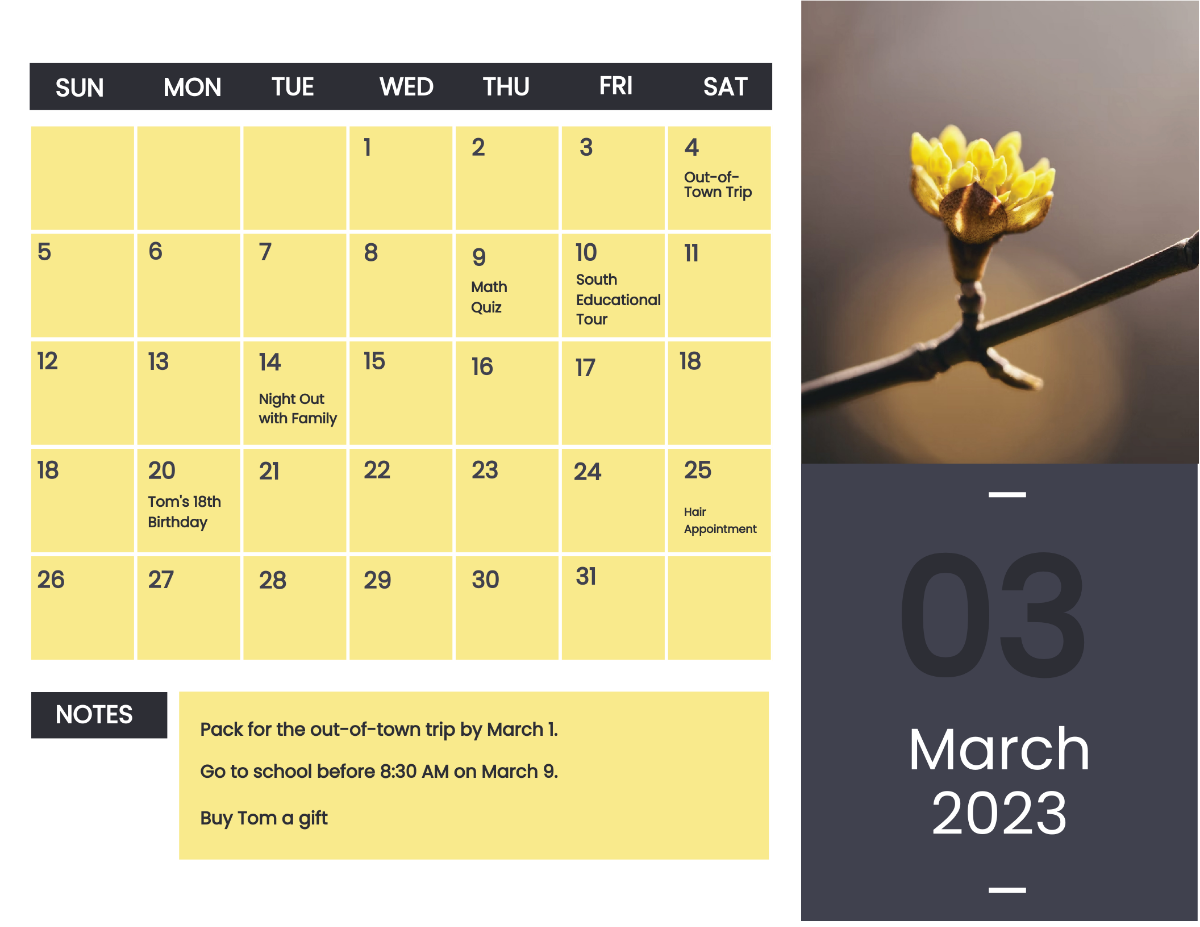 March 2023 Photo Calendar Template