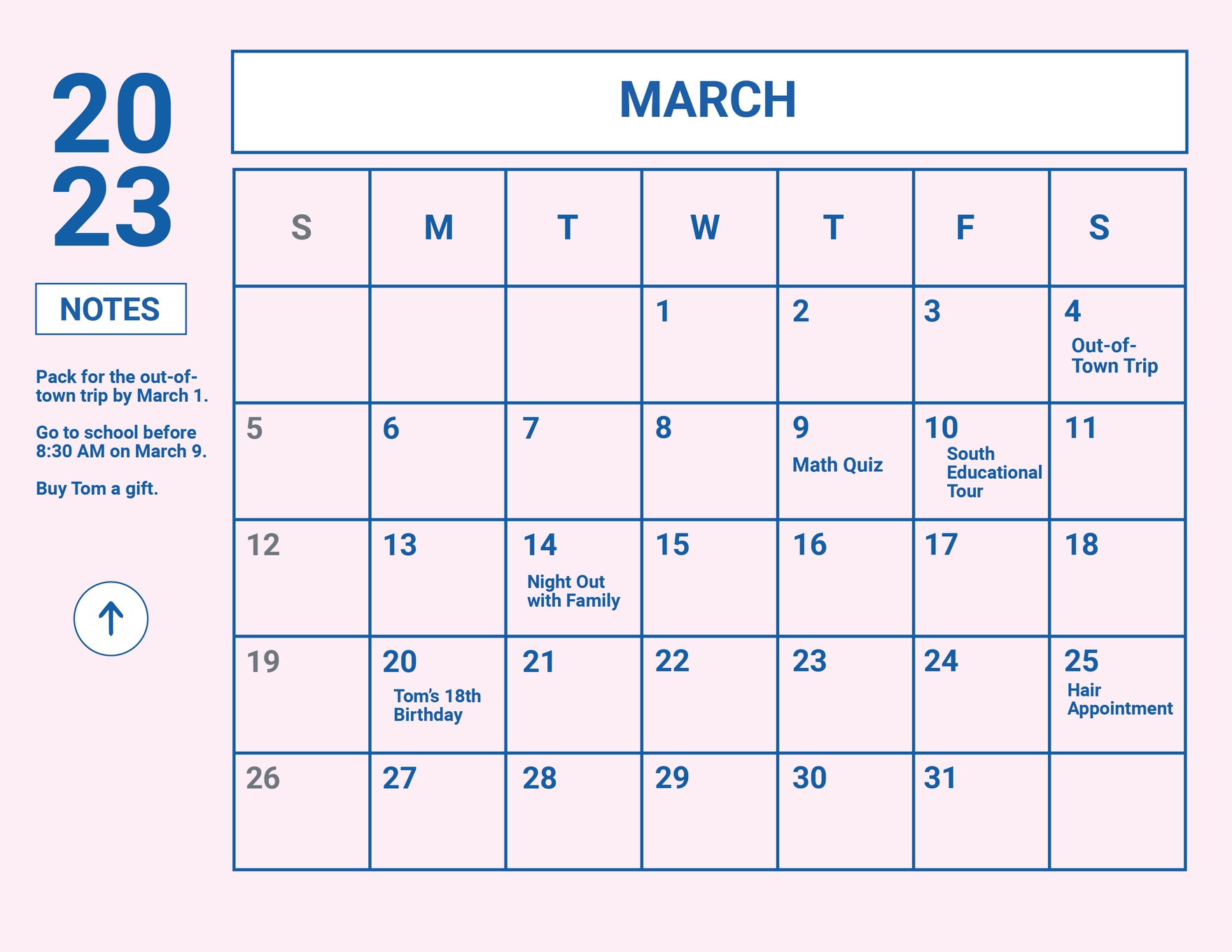 Editable March Calendar Templates in Word to Download