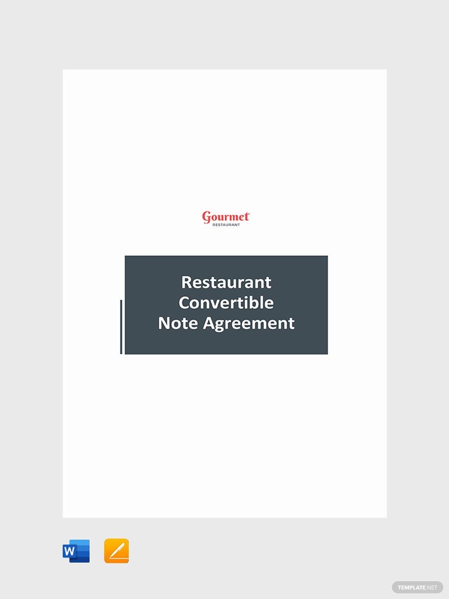 Free Restaurant Convertible Note Agreement Template