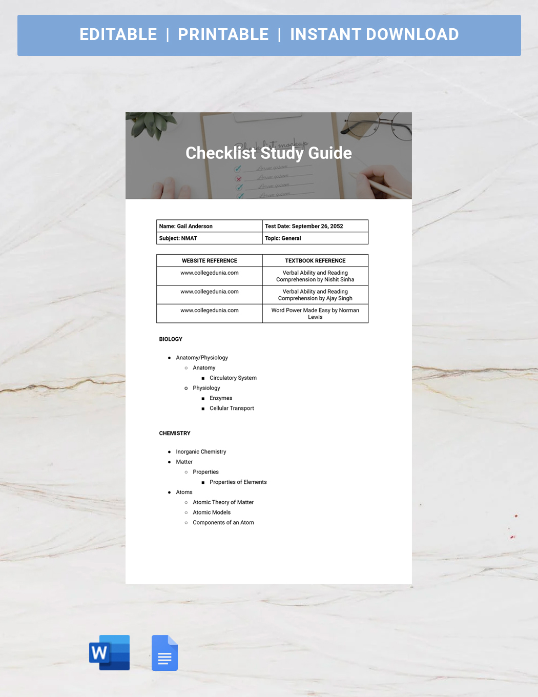 Free Checklist Study Guide Template