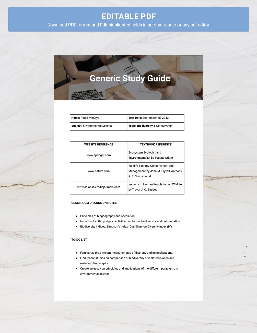 Generic Study Guide Template