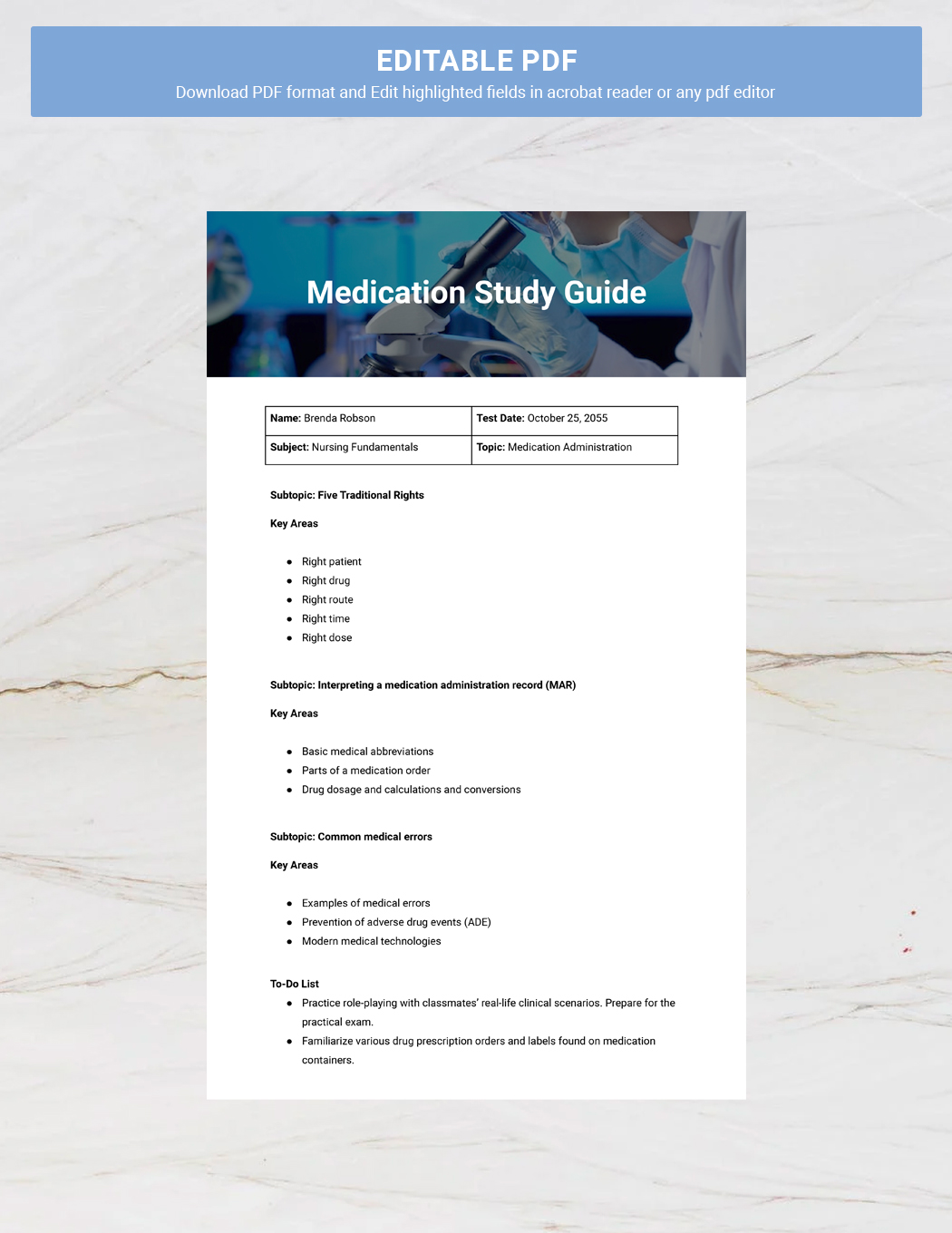 Medication Study Guide Template