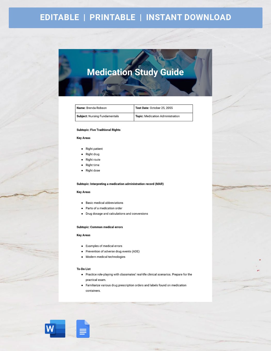 Medication Study Guide Template