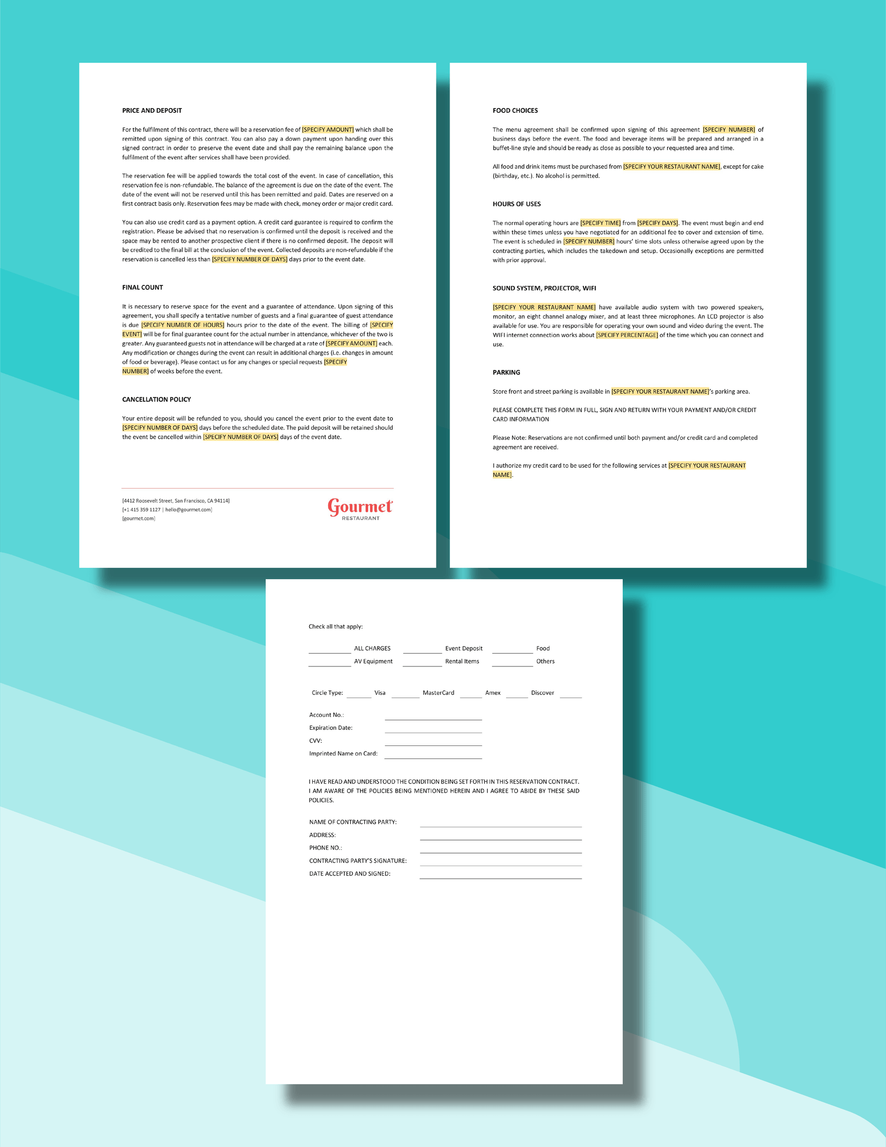 Restaurant Reservation Contract Template