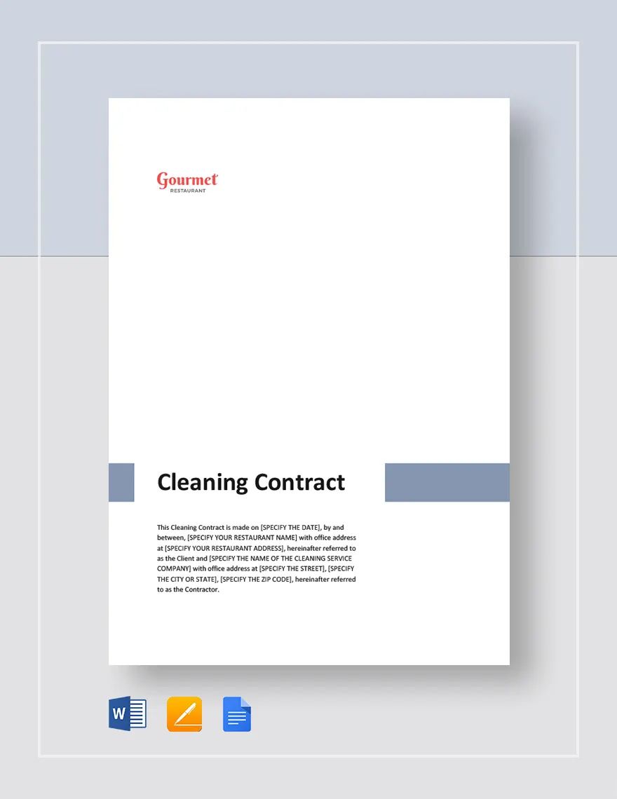 Restaurant Cleaning Contract Template