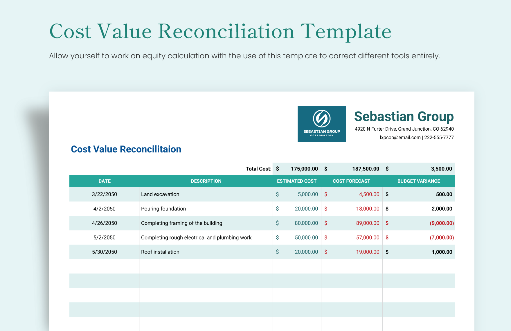 Cost Value Reconciliation Template Download In Excel Google Sheets 