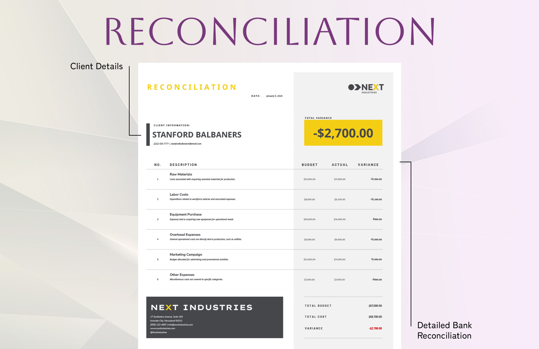 Cost Value Reconciliation Template