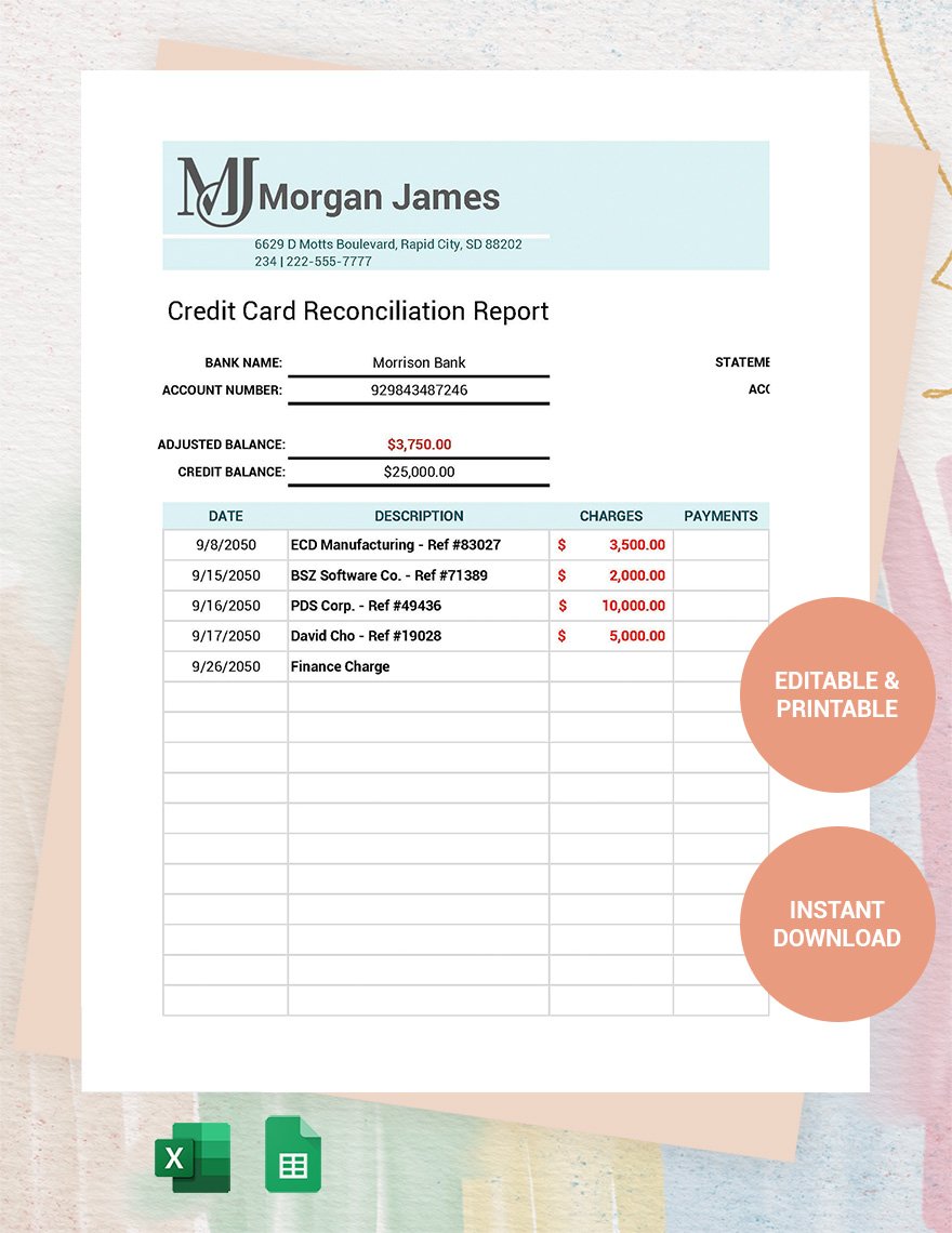Credit Card Reconciliation Report Template Google Sheets, Excel